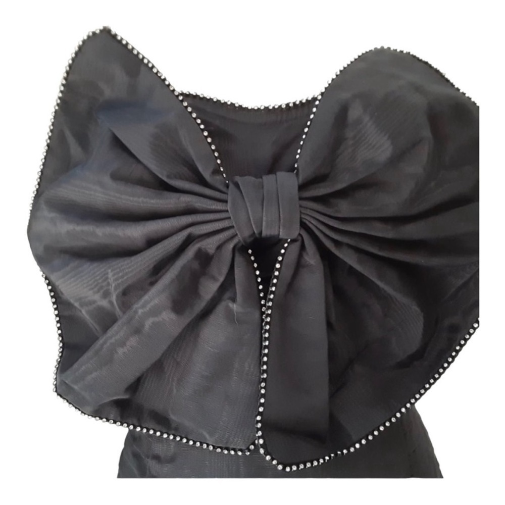 For Love & Lemons Celeste Moire Rhinestone Mini Dress 1X 14 Black Removable Bow - Picture 5 of 11